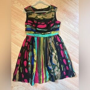 Ellen Tracy Pleated Pink and Blue Cocktail Sundress Size 12